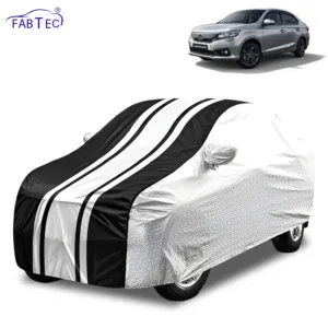 FABTEC Waterproof Silver & Black Stripes Car Body Cover for Honda Amaze 2022 – 2026