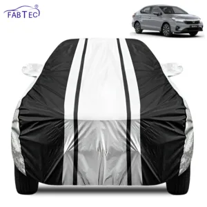 FABTEC Waterproof Silver & Black Stripes Car Body Cover for Honda City 2023 – 2026