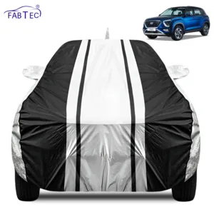 FABTEC Waterproof Silver & Black Stripes Car Body Cover for Hyundai Creta 2025 – 2026