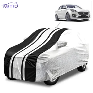 FABTEC Waterproof Silver & Black Stripes Car Body Cover for Maruti Suzuki Dzire 2018 – 2022