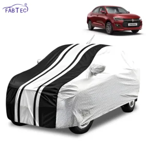 FABTEC Waterproof Silver & Black Stripes Car Body Cover for Maruti Suzuki Dzire 2022 – 2026