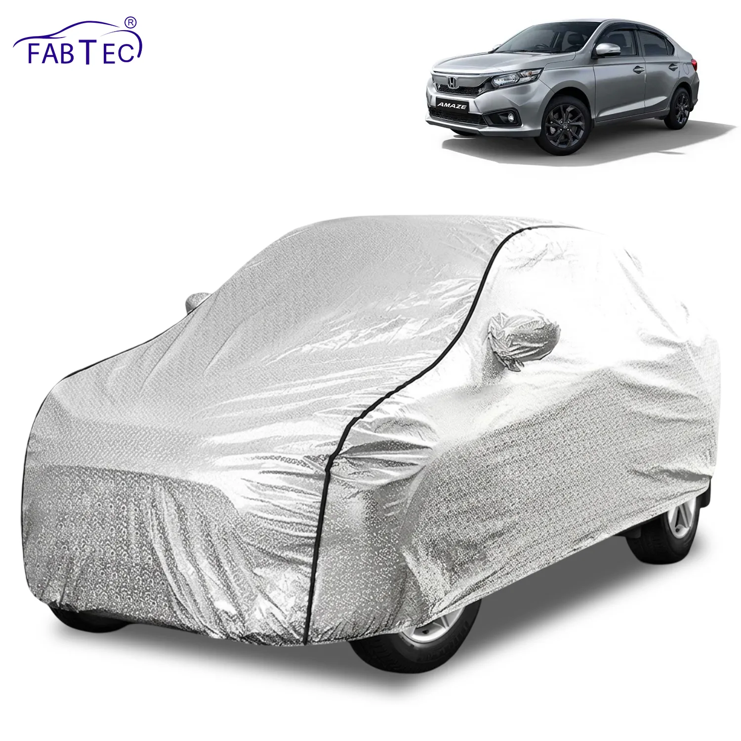 FABTEC Waterproof Metallic Silver Car Body Cover For Honda  Amaze 2022 - 2026