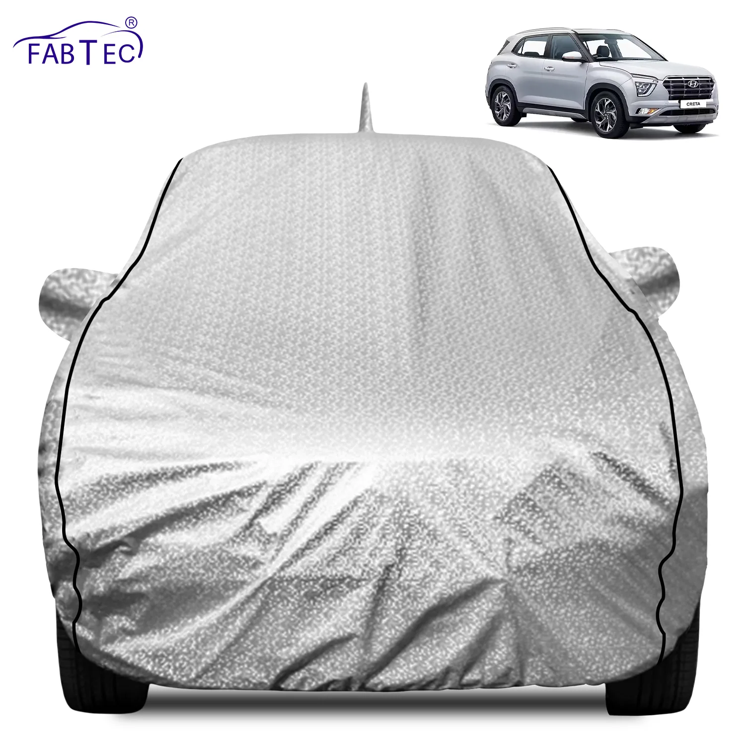 FABTEC Waterproof Metallic Silver Car Body Cover For Hyundai  Creta 2014 - 2022