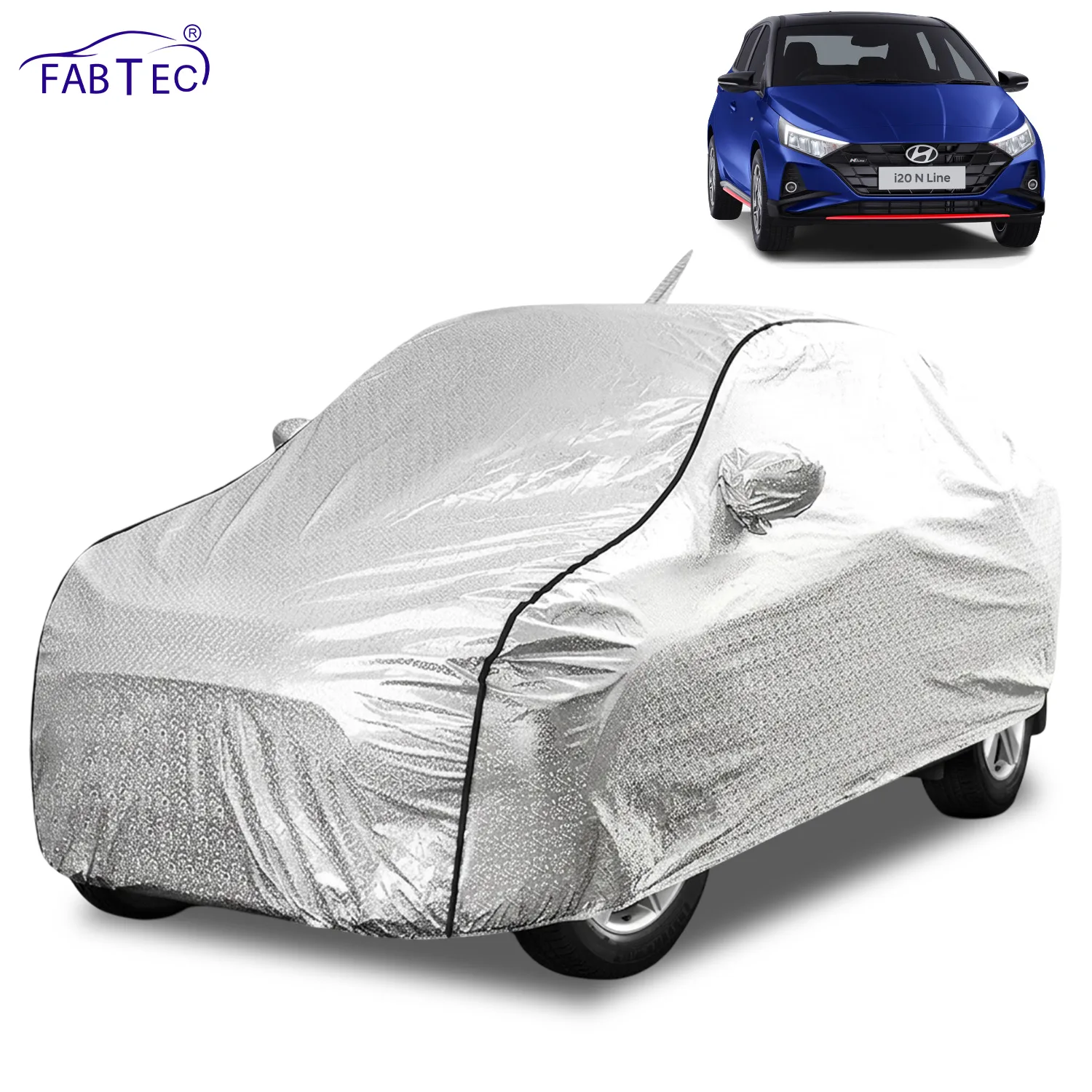 FABTEC Waterproof Metallic Silver Car Body Cover For Hyundai  i20 N Line 2022 - 2026