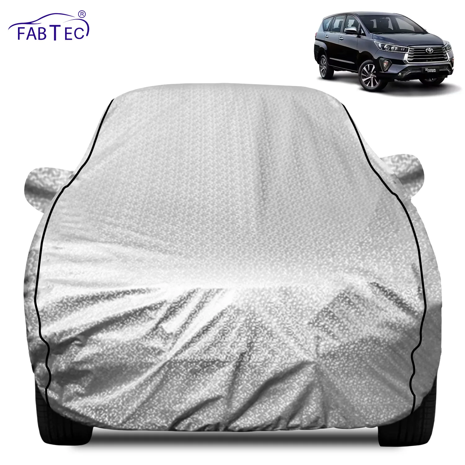 FABTEC Waterproof Metallic Silver Car Body Cover For Toyota  Innova Crysta 2020 - 2026