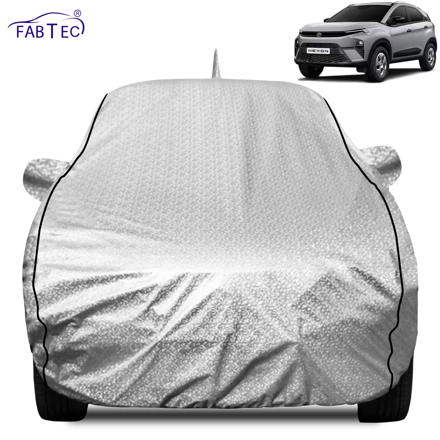 FABTEC Waterproof Metallic Silver Car Body Cover For Tata  Nexon 2024 - 2026