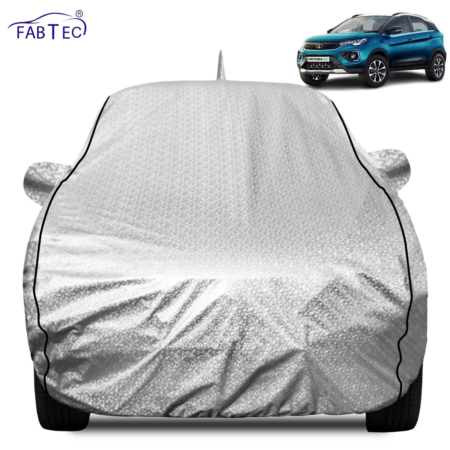 FABTEC Waterproof Metallic Silver Car Body Cover For Tata  Nexon EV 2023 - 2026