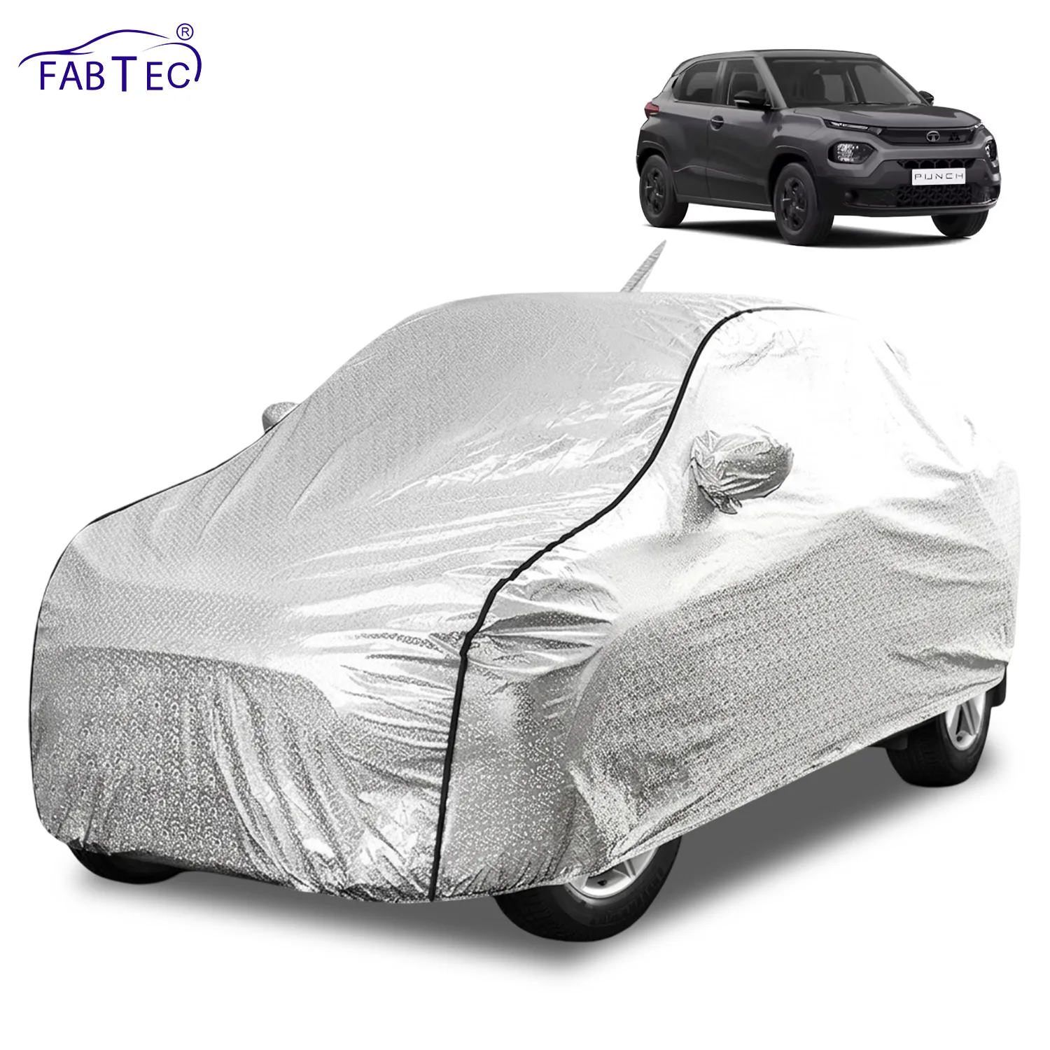 FABTEC Waterproof Metallic Silver Car Body Cover For Tata  Punch Rear Antenna 2021 - 2024