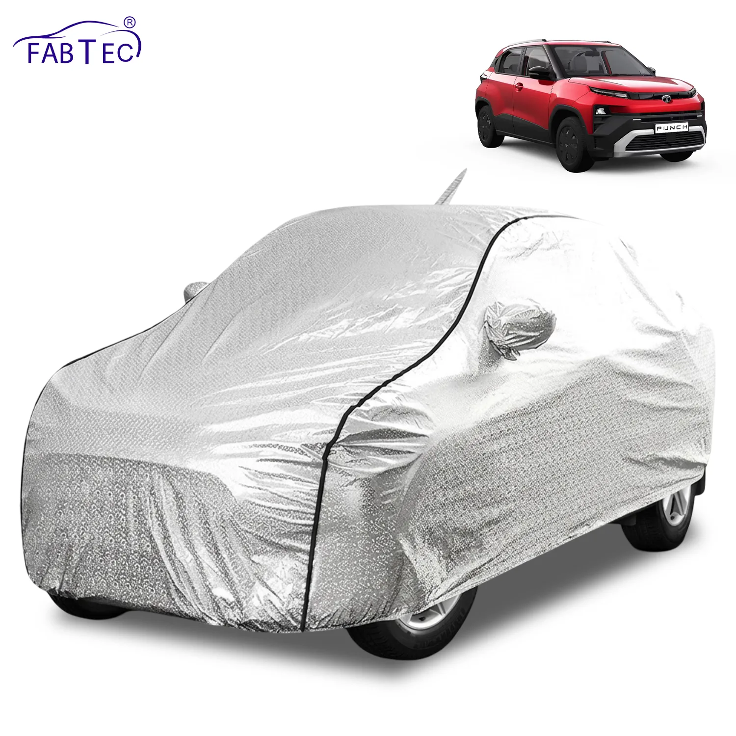FABTEC Waterproof Metallic Silver Car Body Cover For Tata  Punch Rear Antenna 2024 - 2026