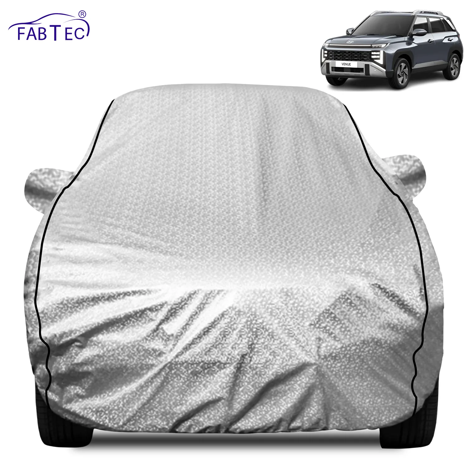 FABTEC Waterproof Metallic Silver Car Body Cover For Hyundai  Venue 2026