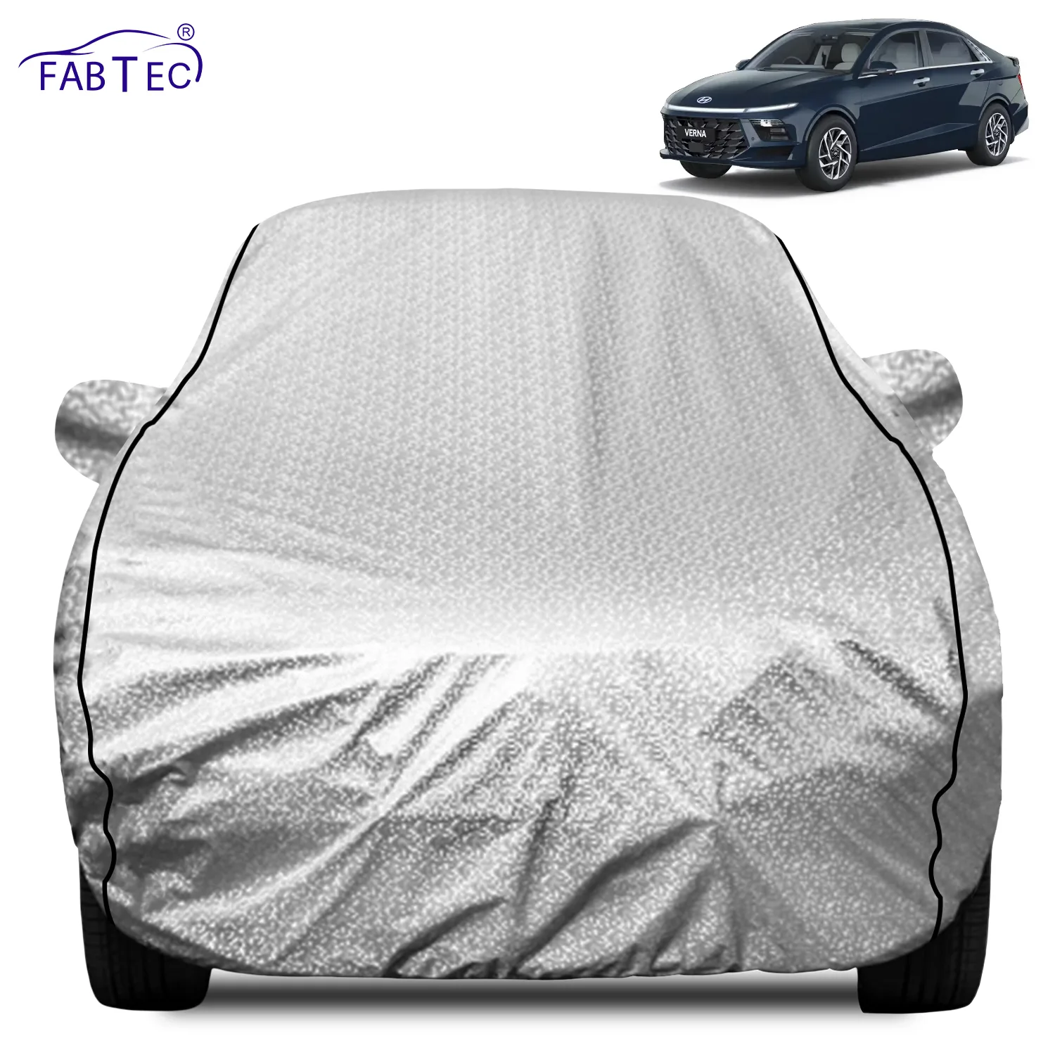 FABTEC Waterproof Metallic Silver Car Body Cover For Hyundai  Verna 2024 - 2026