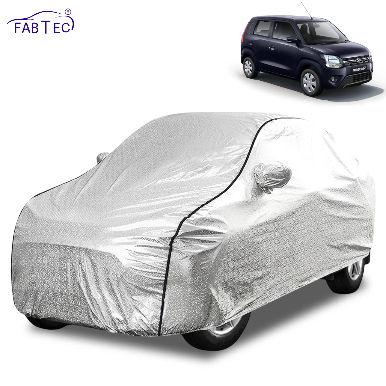FABTEC Waterproof Metallic Silver Car Body Cover For Maruti Suzuki  WagonR 2018 - 2026