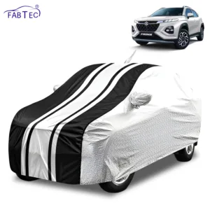 FABTEC Waterproof Silver & Black Stripes Car Body Cover for Maruti Suzuki Fronx 2023 – 2026