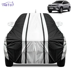 FABTEC Waterproof Silver & Black Stripes Car Body Cover for Tata Nexon 2024 – 2026