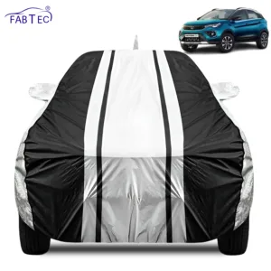 FABTEC Waterproof Silver & Black Stripes Car Body Cover for Tata Nexon EV 2023 – 2026