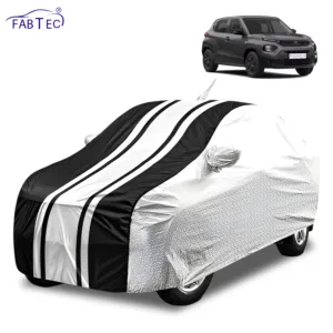 FABTEC Waterproof Silver & Black Stripes Car Body Cover for Tata Punch Rear Antenna 2021 – 2024