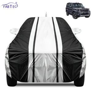 FABTEC Waterproof Silver & Black Stripes Car Body Cover for Mahindra Scorpio Classic 2021 – 2026