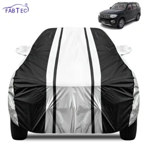 FABTEC Waterproof Silver & Black Stripes Car Body Cover for Mahindra Scorpio N 2022 – 2026