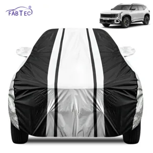 FABTEC Waterproof Silver & Black Stripes Car Body Cover for Kia Seltos 2026