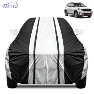 FABTEC Waterproof Silver & Black Stripes Car Body Cover for Kia Sonet 2023 – 2026
