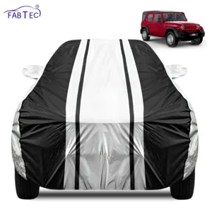 FABTEC Waterproof Silver & Black Stripes Car Body Cover for Mahindra Thar 2018 – 2026