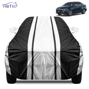 FABTEC Waterproof Silver & Black Stripes Car Body Cover for Hyundai Verna 2024 – 2026