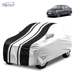 FABTEC Waterproof Silver & Black Stripes Car Body Cover for Hyundai Aura 2020 – 2026