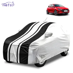 FABTEC Waterproof Silver & Black Stripes Car Body Cover for Hyundai i20 2020 – 2026