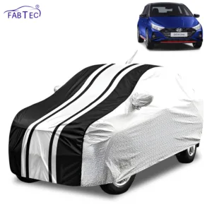 FABTEC Waterproof Silver & Black Stripes Car Body Cover for Hyundai i20 N Line 2022 – 2026