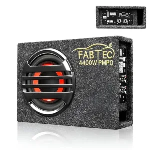 FABTEC 8 Inch Under Seat Active Subwoofer for Cars (Inbuilt Amplifier Wire Kit, 200 Rms), Black