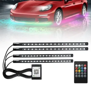 Fabtec Car Tube Underglow Underbody Glow System Neon Light IR Remote Control Multi-Color Bluetooth Application Control Set of 4 Piece for All Cars